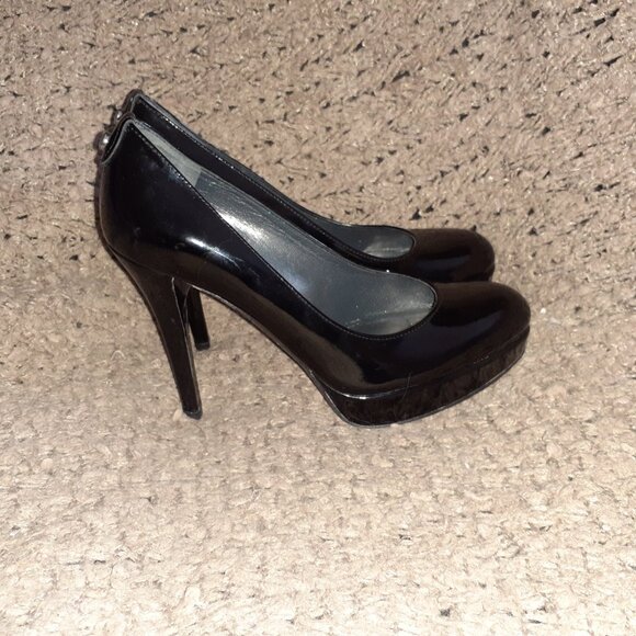 STUART WEITZMAN-Black Patent Leather Platswoon Pump-4" Stiletto Heel-Sz 5.5-NM - Picture 5 of 8